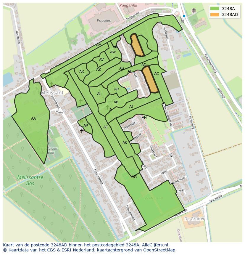 Afbeelding van het postcodegebied 3248 AD op de kaart.
