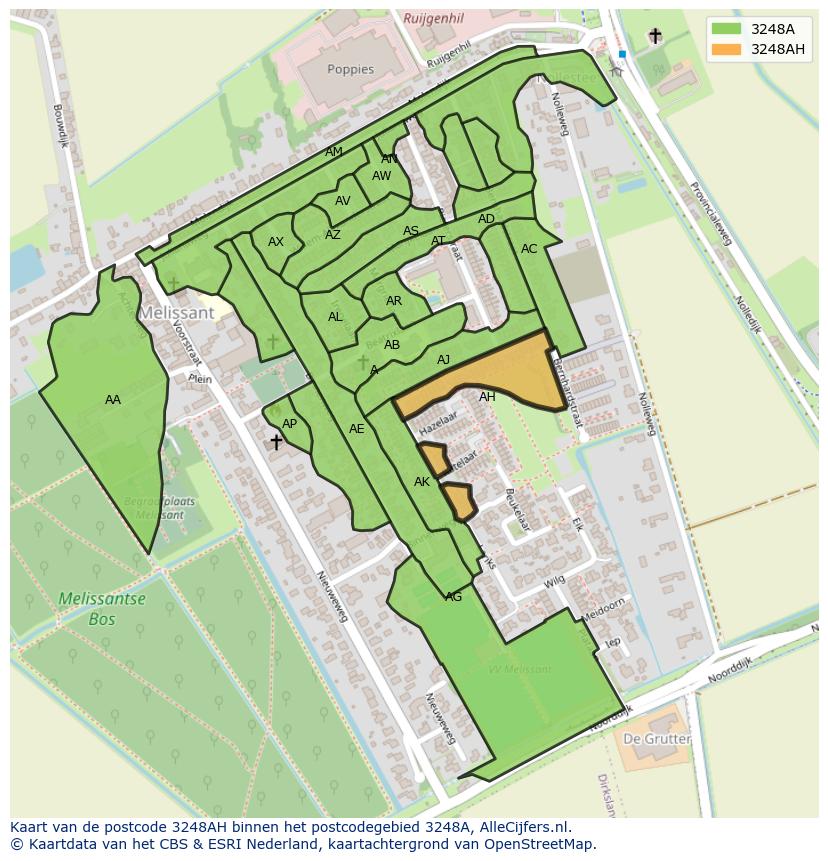 Afbeelding van het postcodegebied 3248 AH op de kaart.