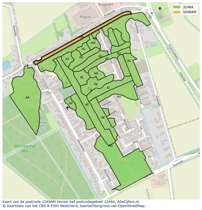 Afbeelding van het postcodegebied 3248 AM op de kaart.