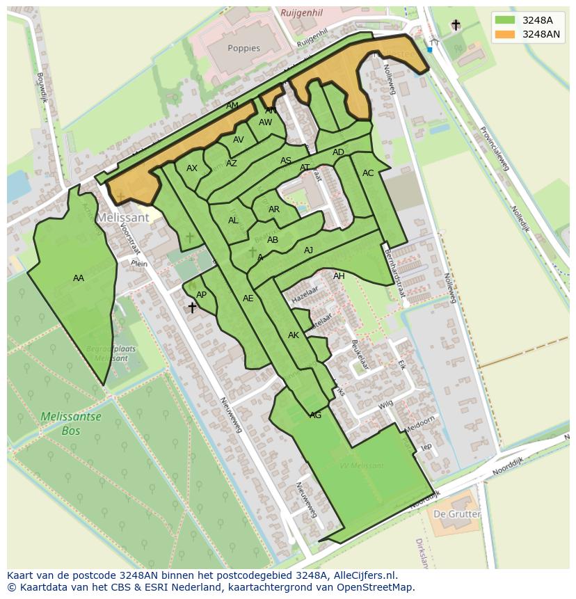 Afbeelding van het postcodegebied 3248 AN op de kaart.