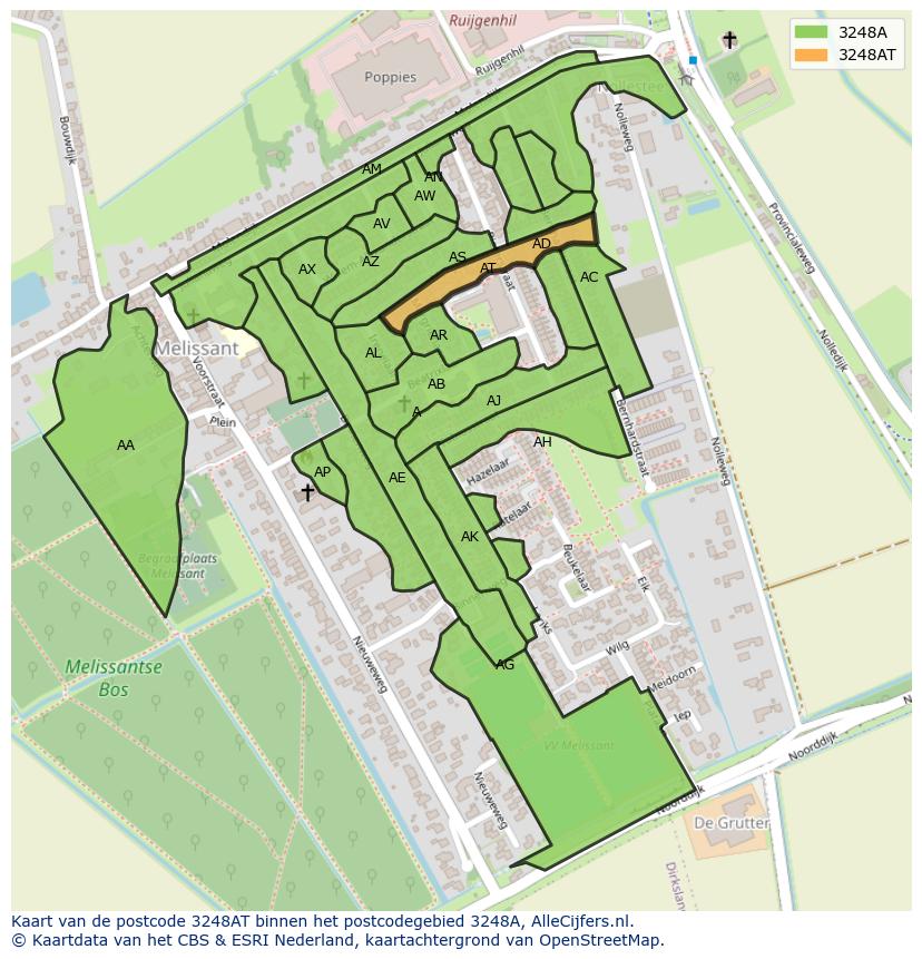 Afbeelding van het postcodegebied 3248 AT op de kaart.