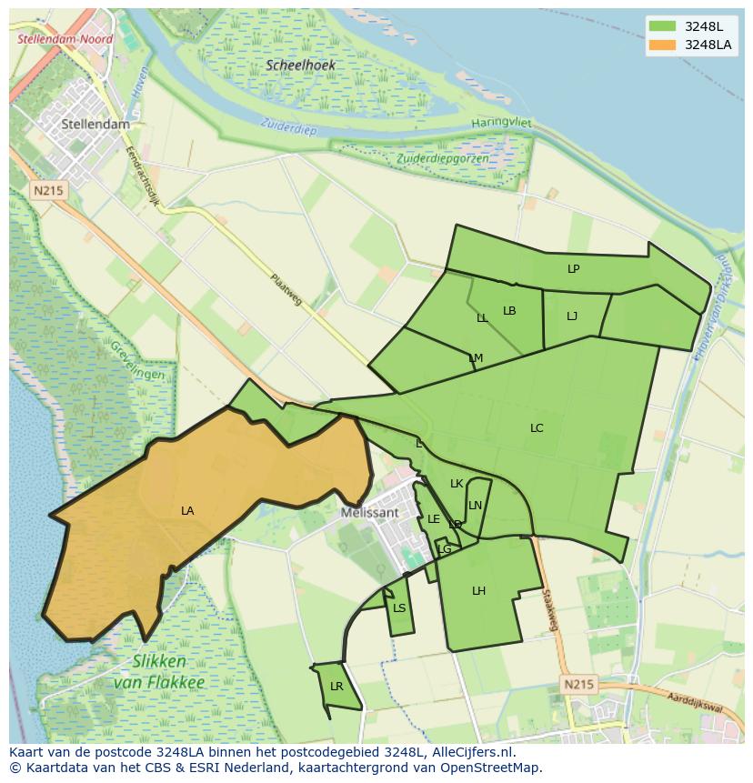 Afbeelding van het postcodegebied 3248 LA op de kaart.