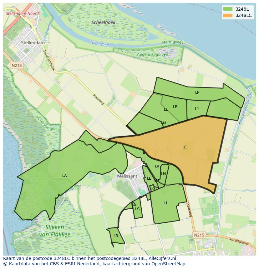 Afbeelding van het postcodegebied 3248 LC op de kaart.