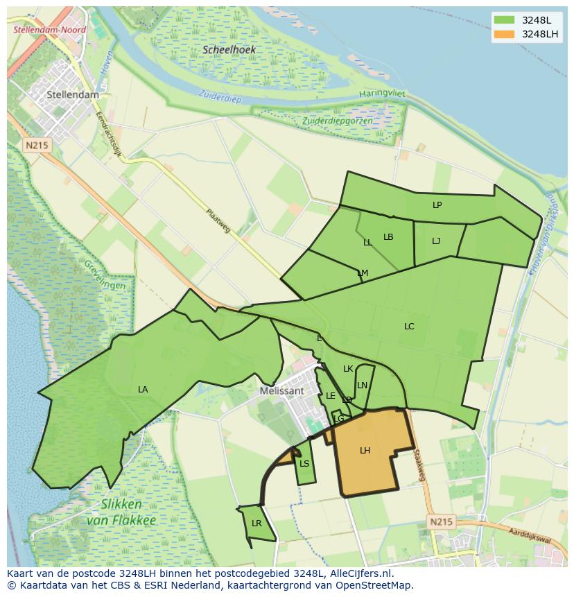 Afbeelding van het postcodegebied 3248 LH op de kaart.