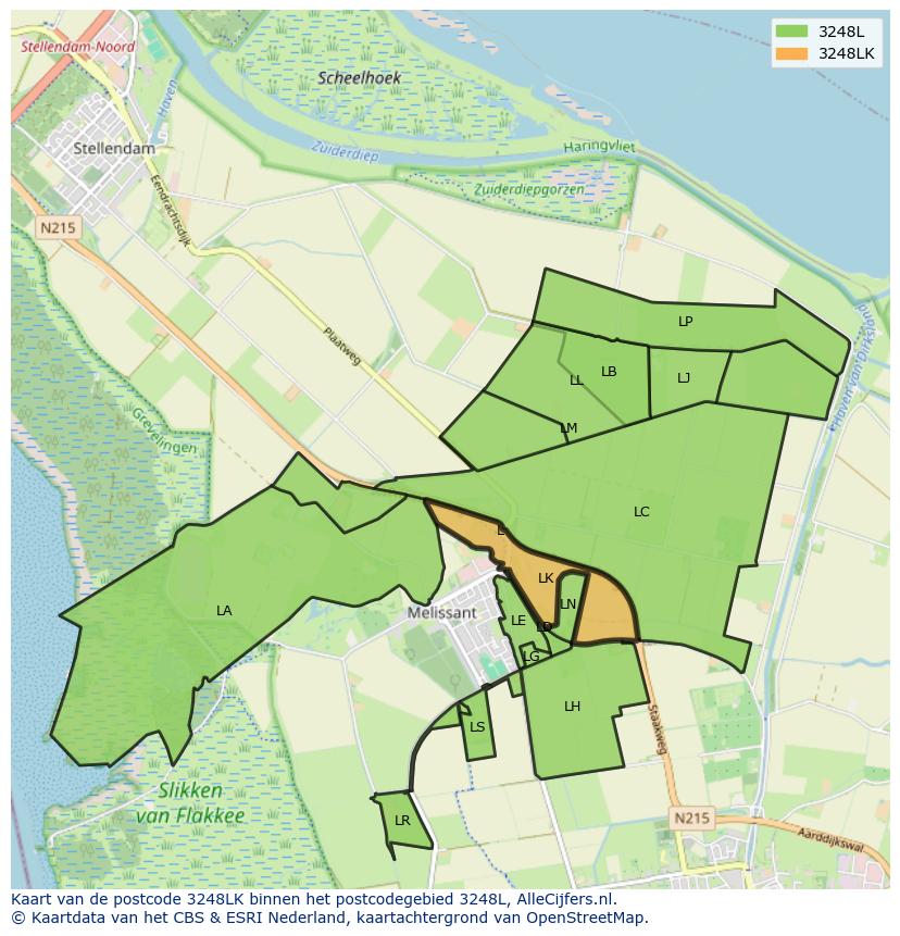 Afbeelding van het postcodegebied 3248 LK op de kaart.