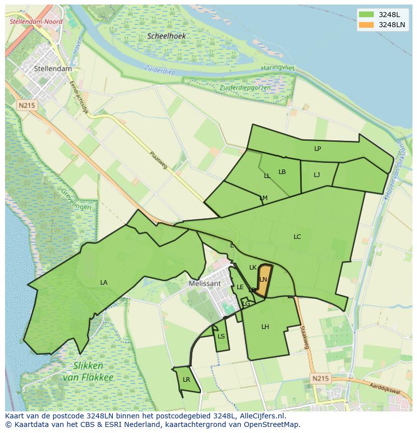 Afbeelding van het postcodegebied 3248 LN op de kaart.