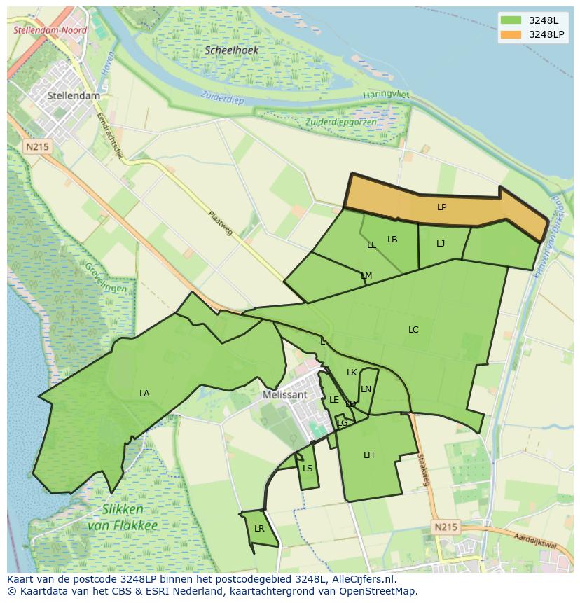 Afbeelding van het postcodegebied 3248 LP op de kaart.