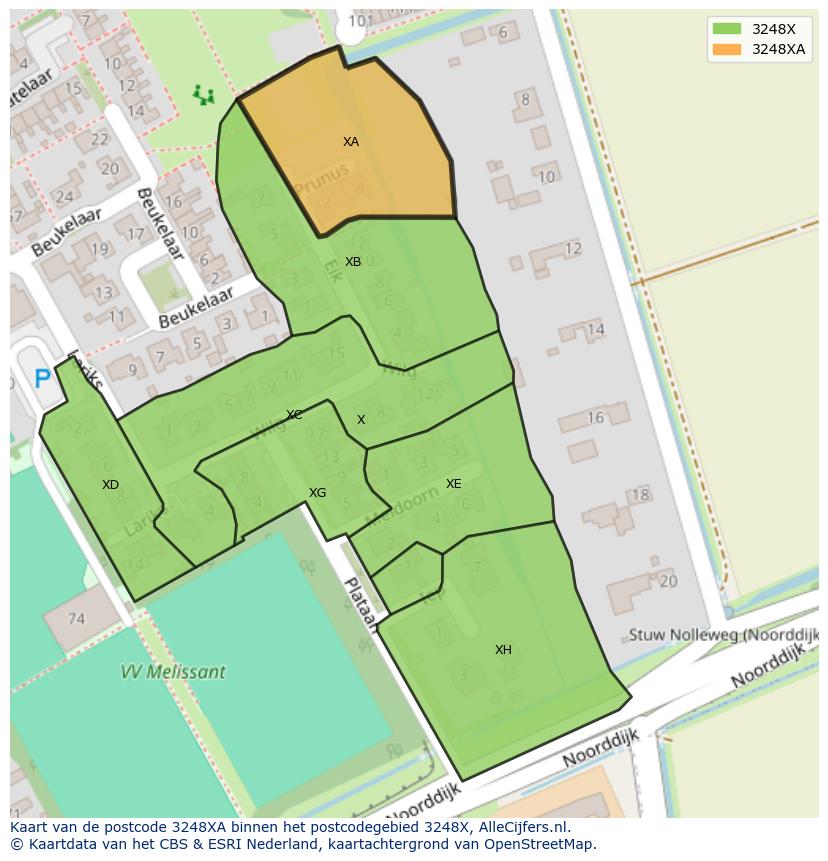 Afbeelding van het postcodegebied 3248 XA op de kaart.