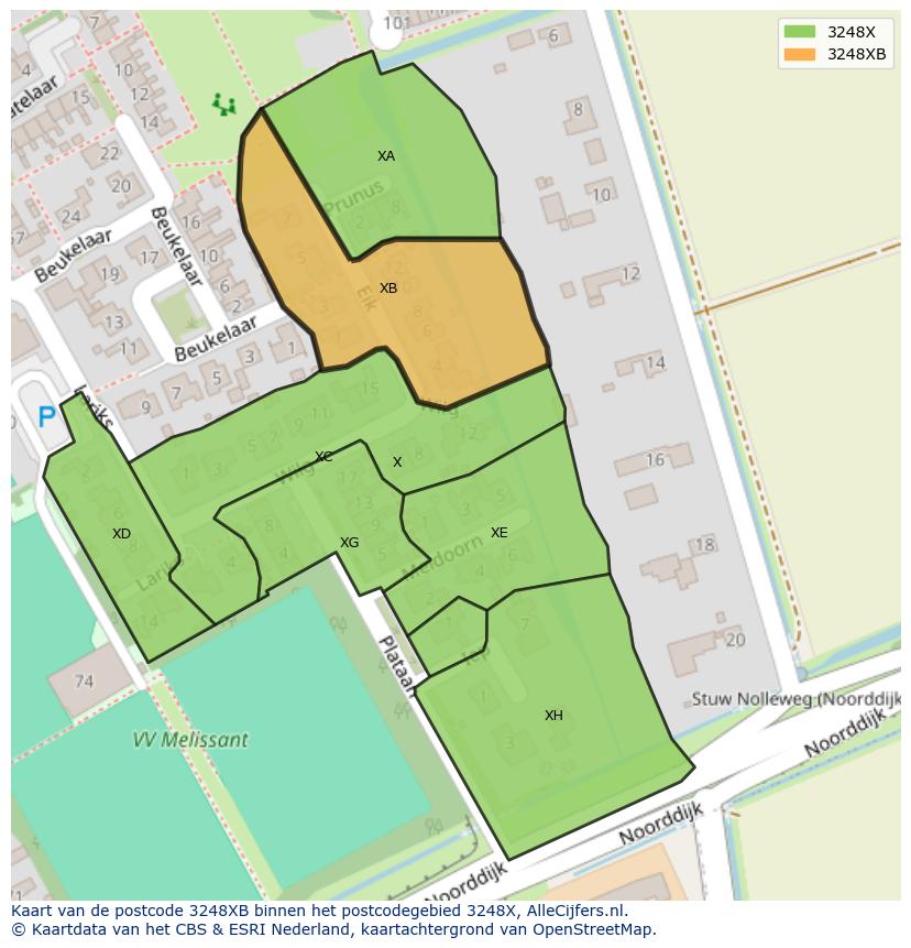 Afbeelding van het postcodegebied 3248 XB op de kaart.