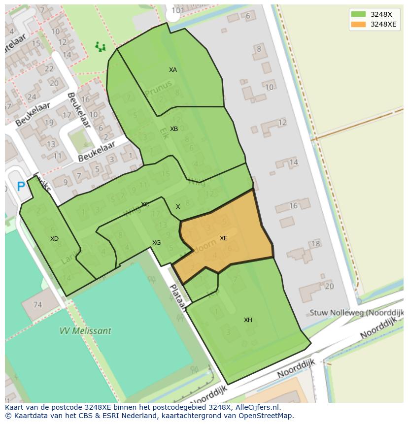 Afbeelding van het postcodegebied 3248 XE op de kaart.
