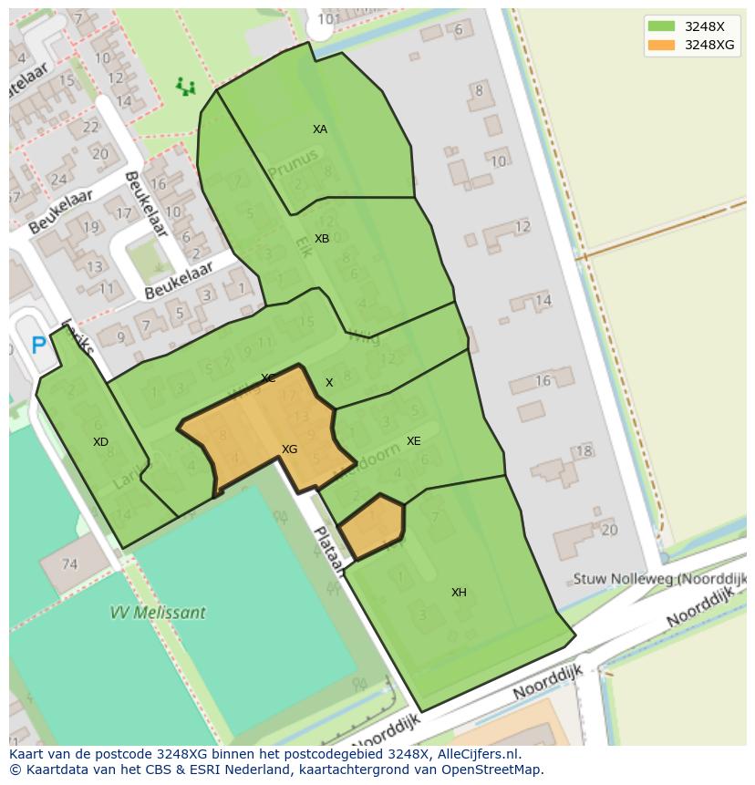 Afbeelding van het postcodegebied 3248 XG op de kaart.