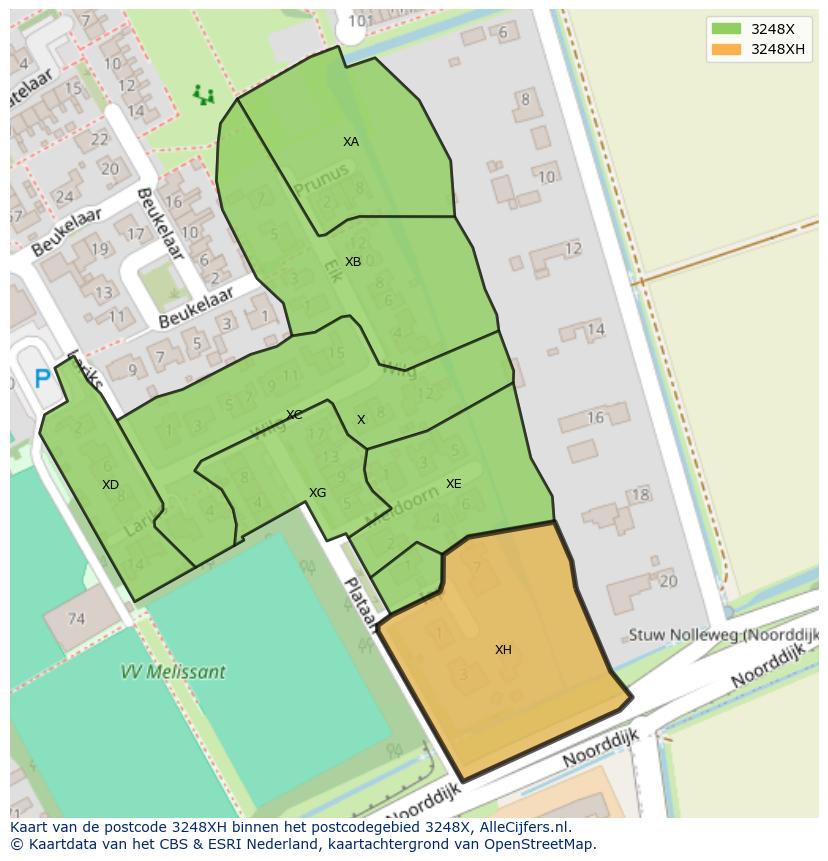 Afbeelding van het postcodegebied 3248 XH op de kaart.