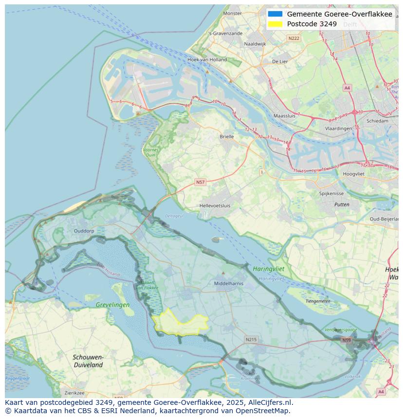 Afbeelding van het postcodegebied 3249 op de kaart.