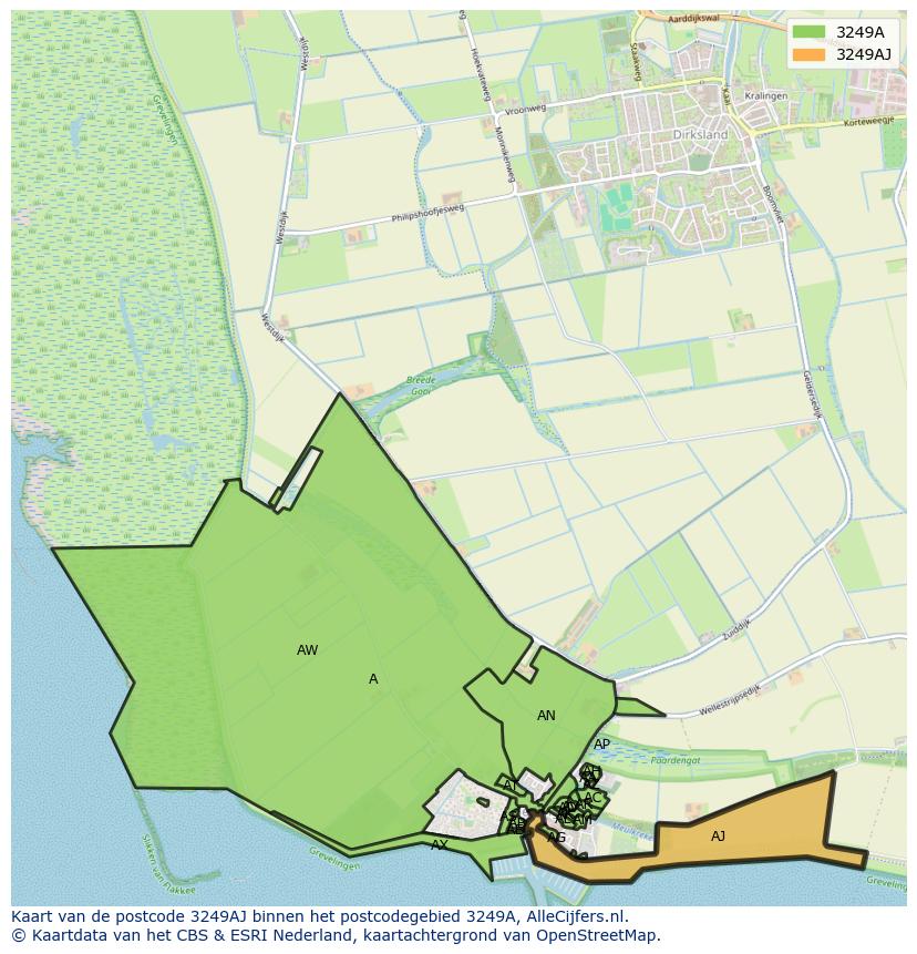 Afbeelding van het postcodegebied 3249 AJ op de kaart.