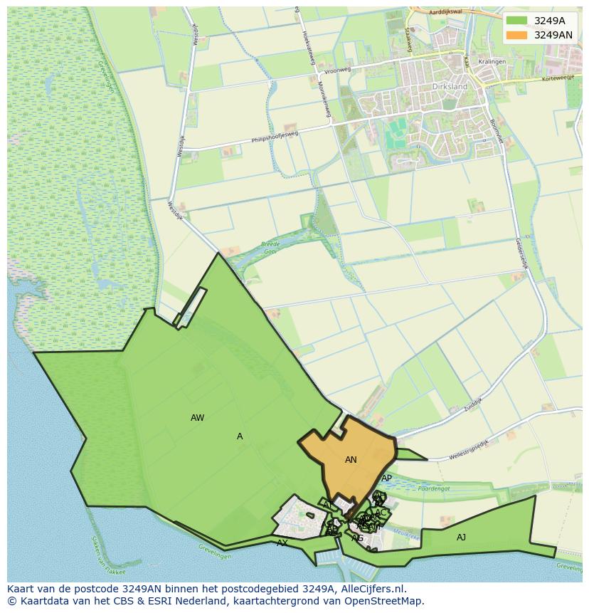Afbeelding van het postcodegebied 3249 AN op de kaart.