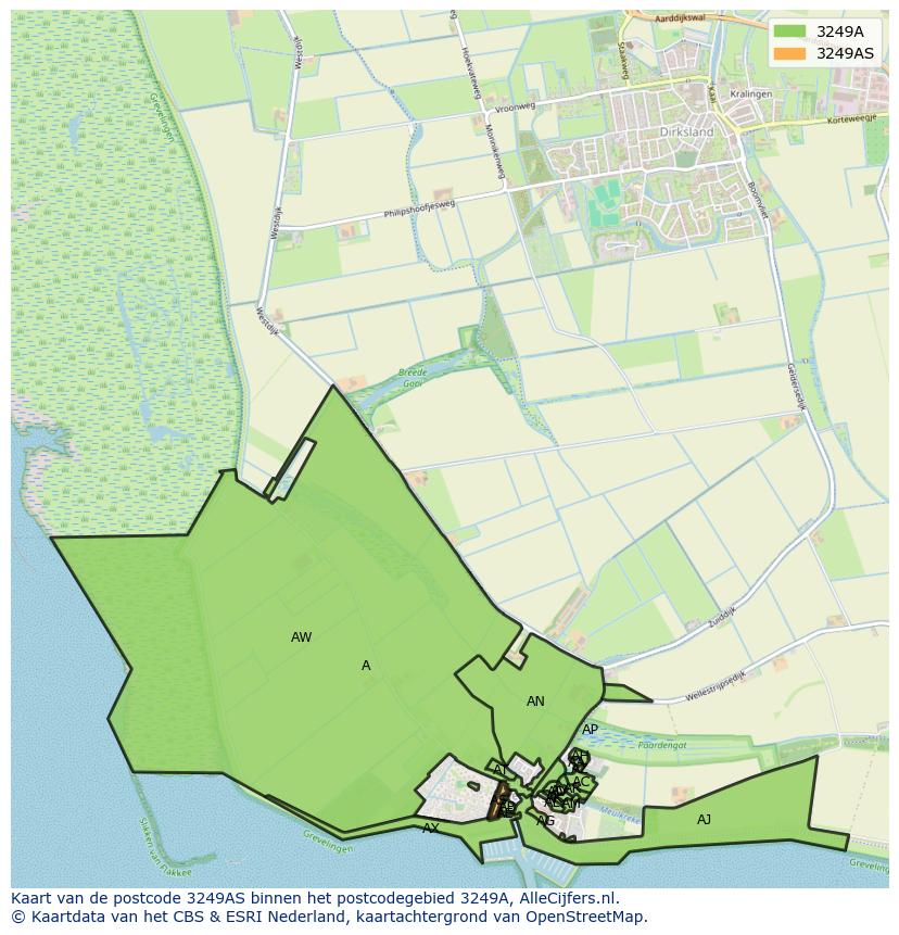Afbeelding van het postcodegebied 3249 AS op de kaart.