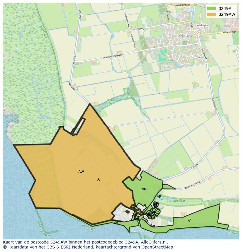 Afbeelding van het postcodegebied 3249 AW op de kaart.