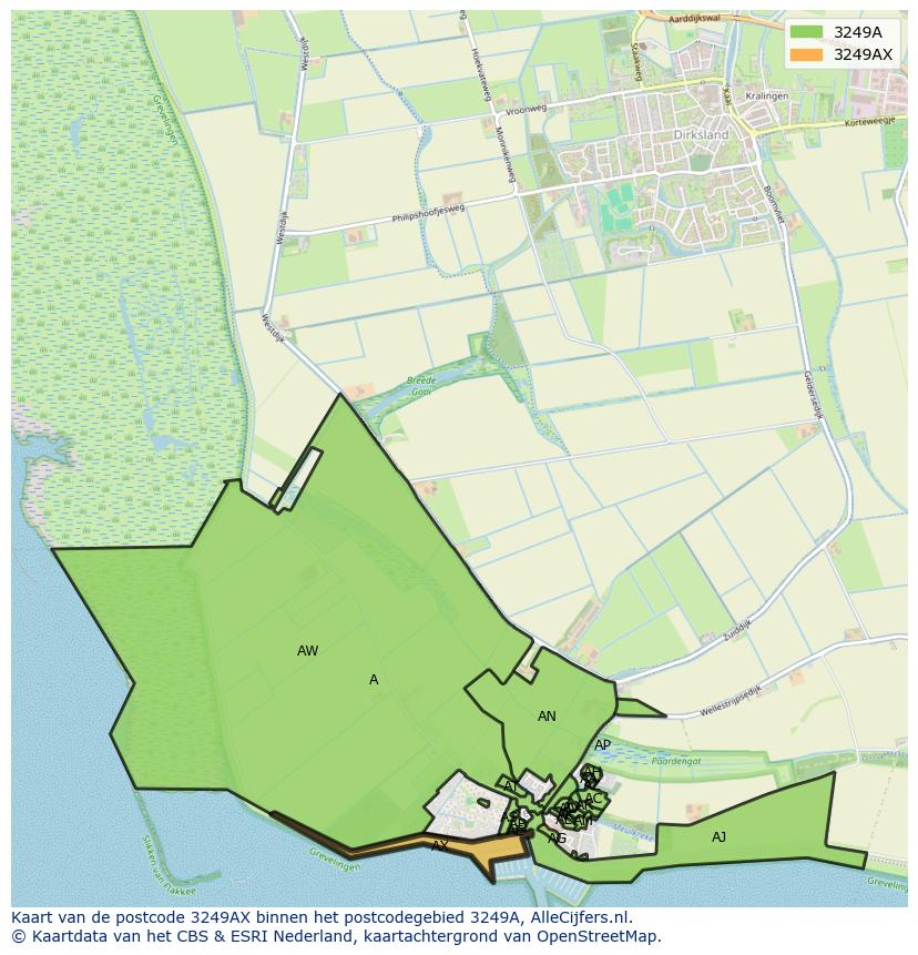Afbeelding van het postcodegebied 3249 AX op de kaart.