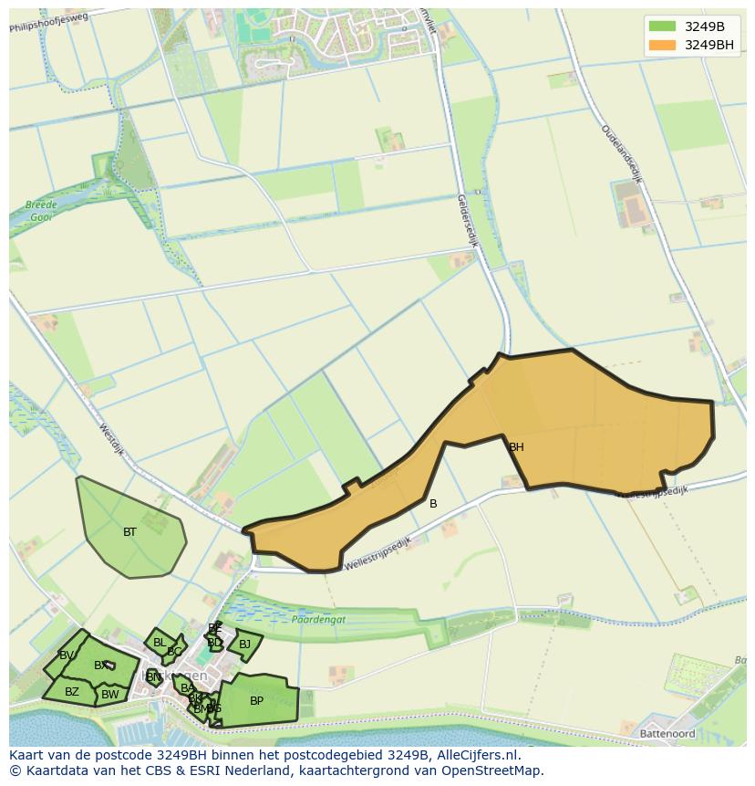Afbeelding van het postcodegebied 3249 BH op de kaart.