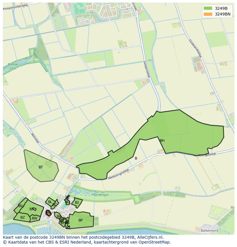 Afbeelding van het postcodegebied 3249 BN op de kaart.