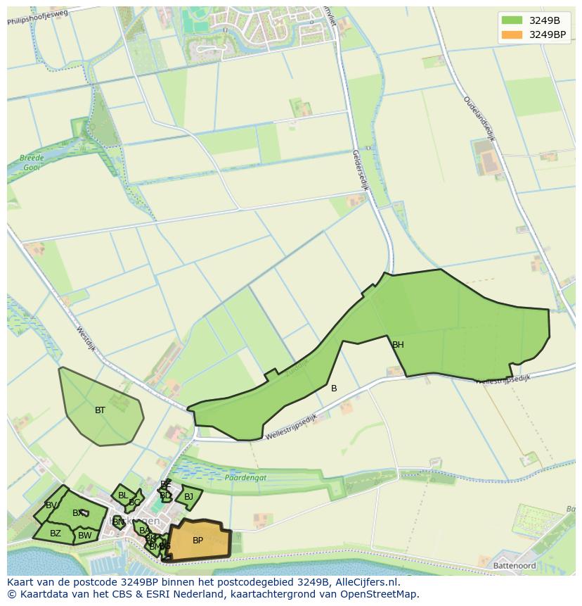 Afbeelding van het postcodegebied 3249 BP op de kaart.