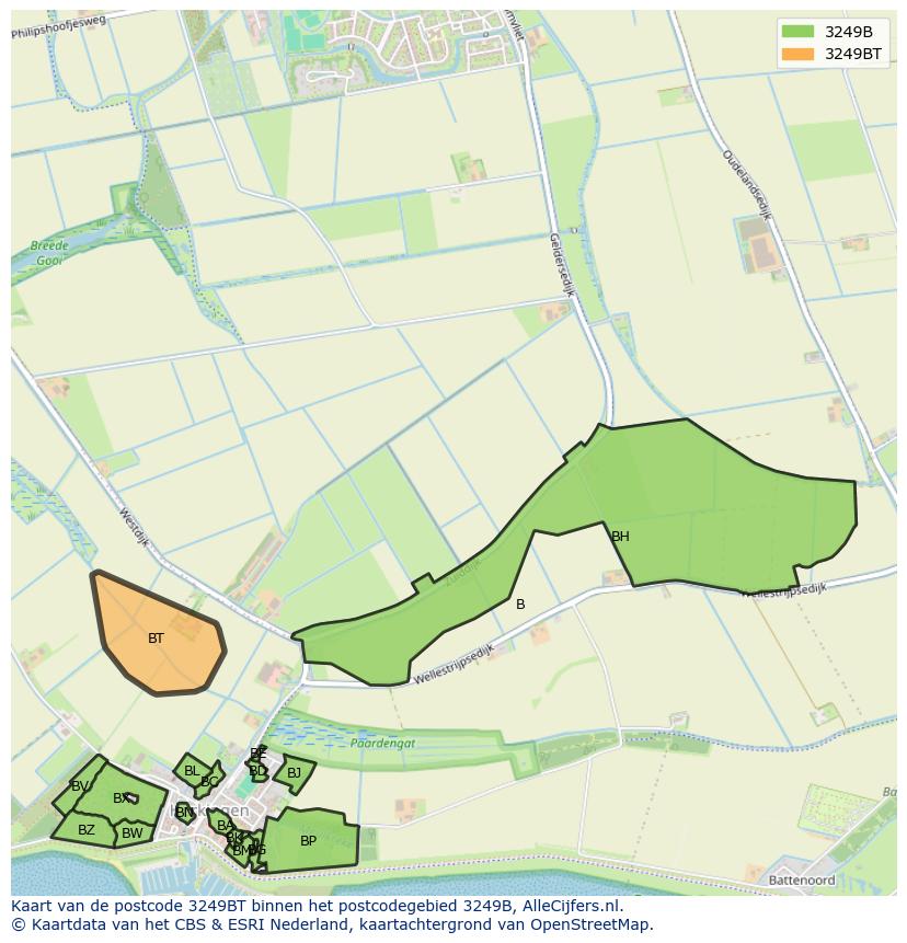 Afbeelding van het postcodegebied 3249 BT op de kaart.