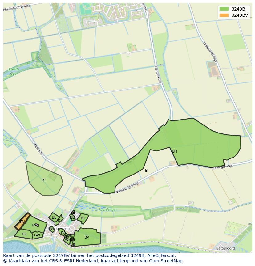 Afbeelding van het postcodegebied 3249 BV op de kaart.