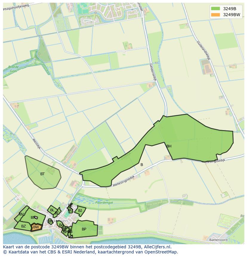 Afbeelding van het postcodegebied 3249 BW op de kaart.
