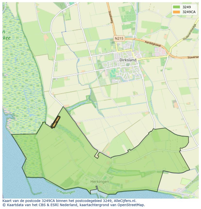 Afbeelding van het postcodegebied 3249 CA op de kaart.