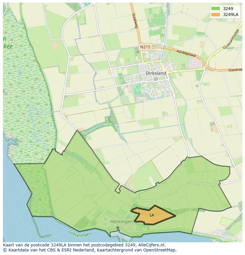 Afbeelding van het postcodegebied 3249 LA op de kaart.