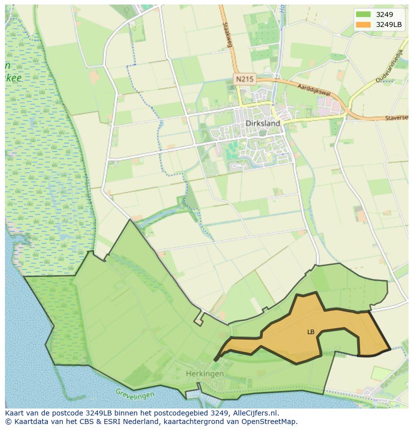 Afbeelding van het postcodegebied 3249 LB op de kaart.