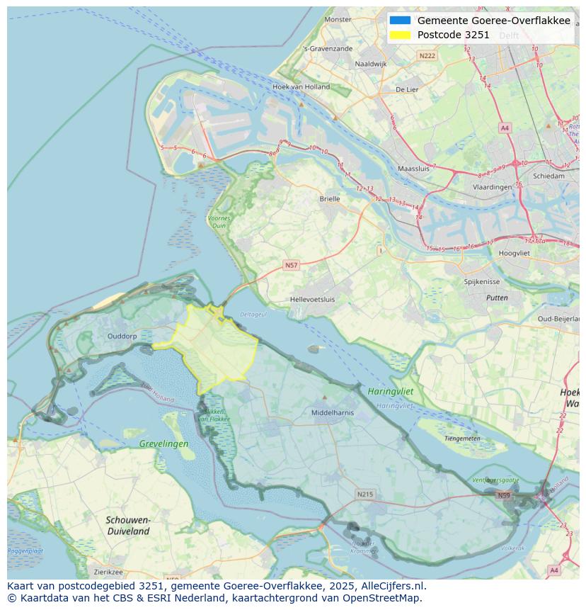 Afbeelding van het postcodegebied 3251 op de kaart.