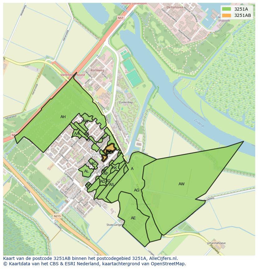 Afbeelding van het postcodegebied 3251 AB op de kaart.