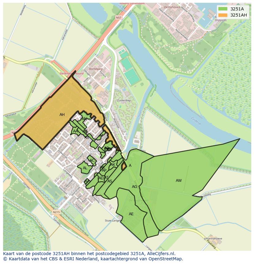 Afbeelding van het postcodegebied 3251 AH op de kaart.