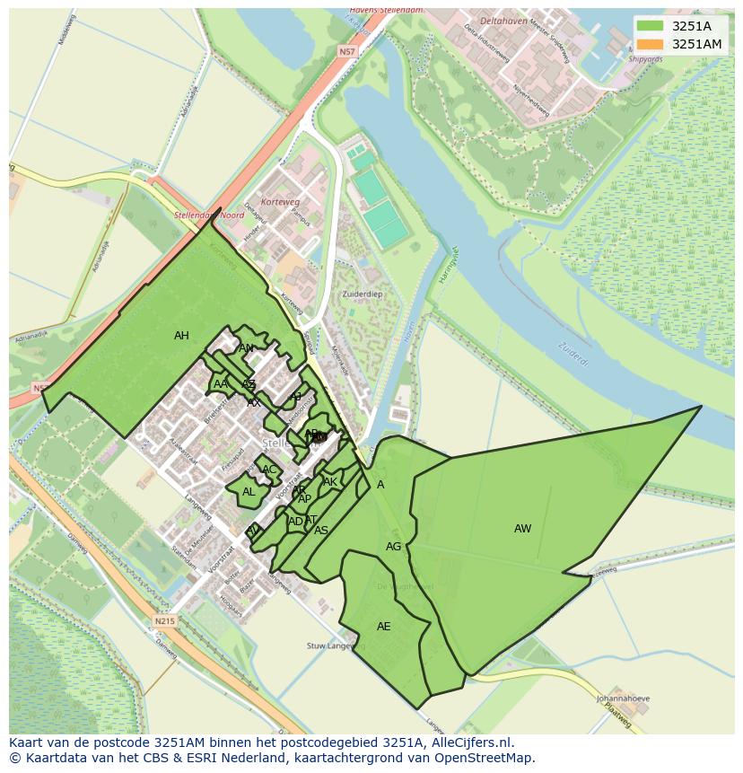 Afbeelding van het postcodegebied 3251 AM op de kaart.