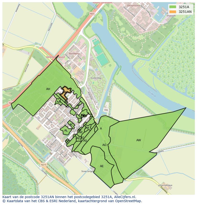 Afbeelding van het postcodegebied 3251 AN op de kaart.