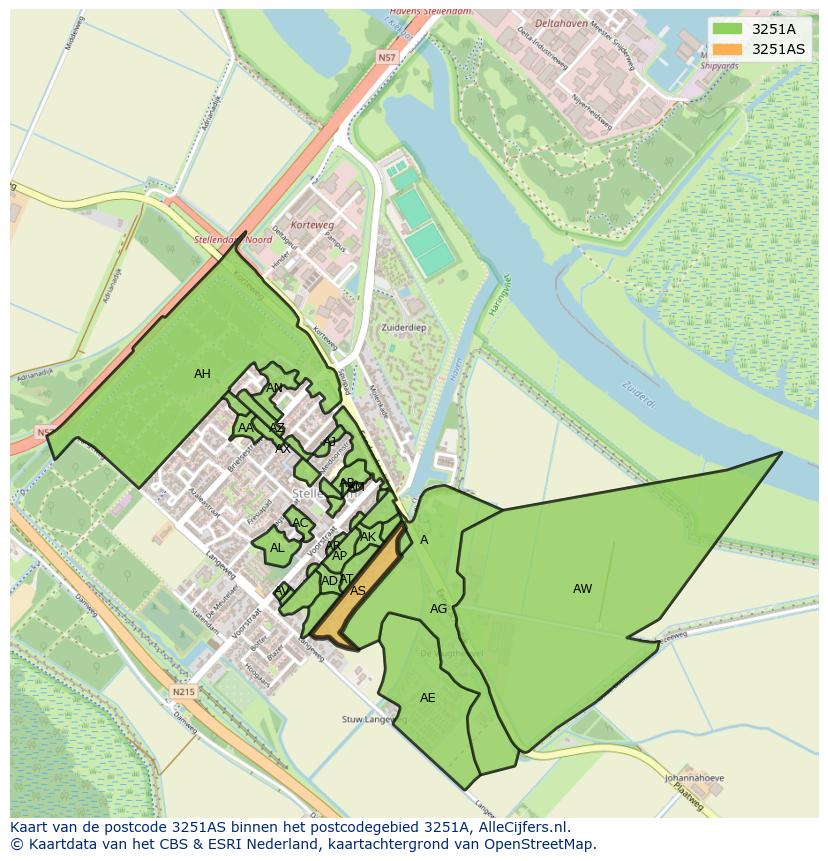 Afbeelding van het postcodegebied 3251 AS op de kaart.