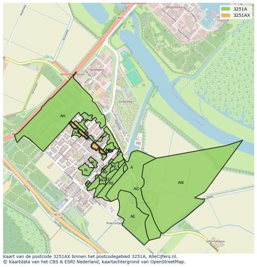 Afbeelding van het postcodegebied 3251 AX op de kaart.