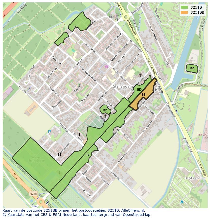 Afbeelding van het postcodegebied 3251 BB op de kaart.