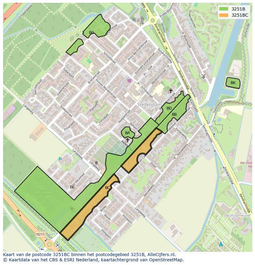 Afbeelding van het postcodegebied 3251 BC op de kaart.