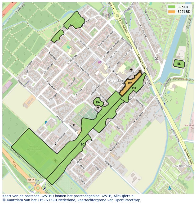 Afbeelding van het postcodegebied 3251 BD op de kaart.