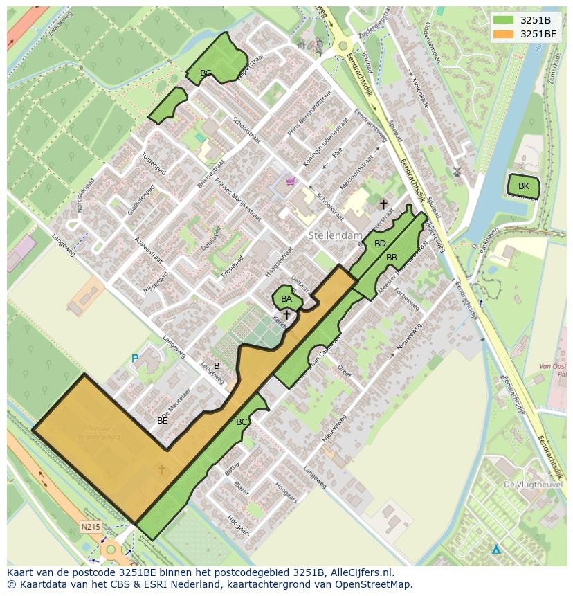 Afbeelding van het postcodegebied 3251 BE op de kaart.