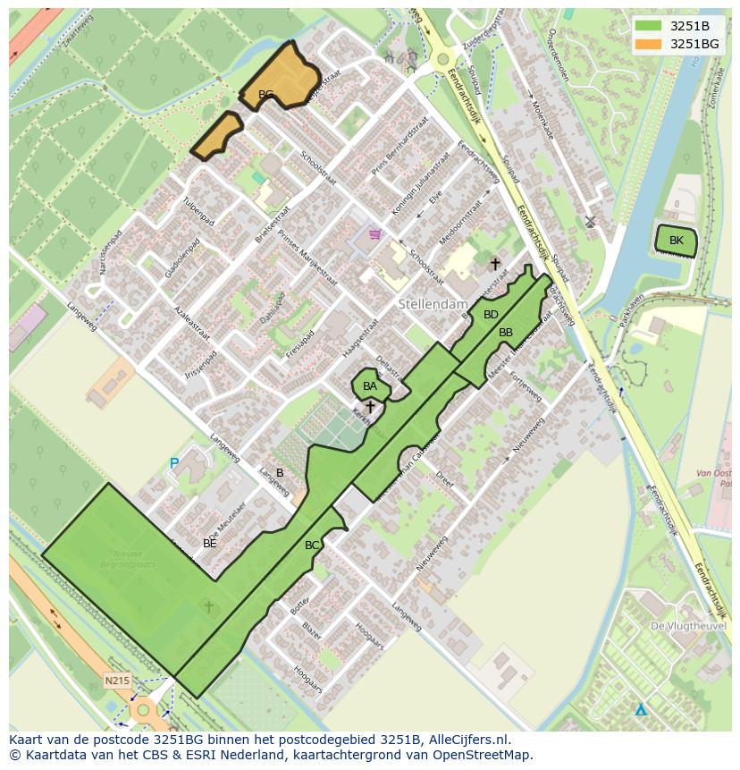 Afbeelding van het postcodegebied 3251 BG op de kaart.