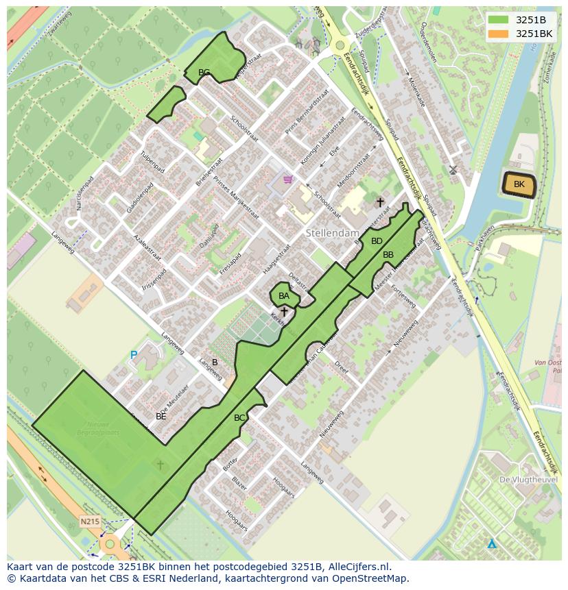 Afbeelding van het postcodegebied 3251 BK op de kaart.