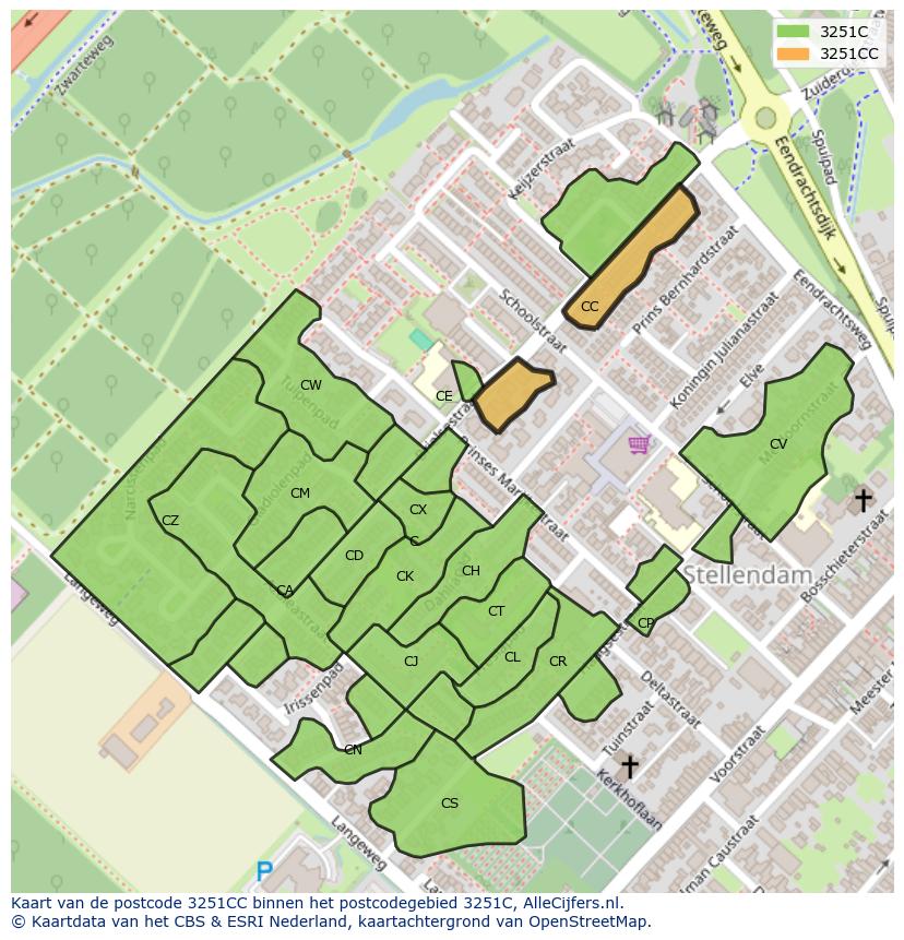 Afbeelding van het postcodegebied 3251 CC op de kaart.