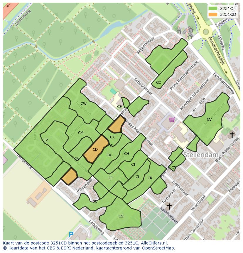 Afbeelding van het postcodegebied 3251 CD op de kaart.