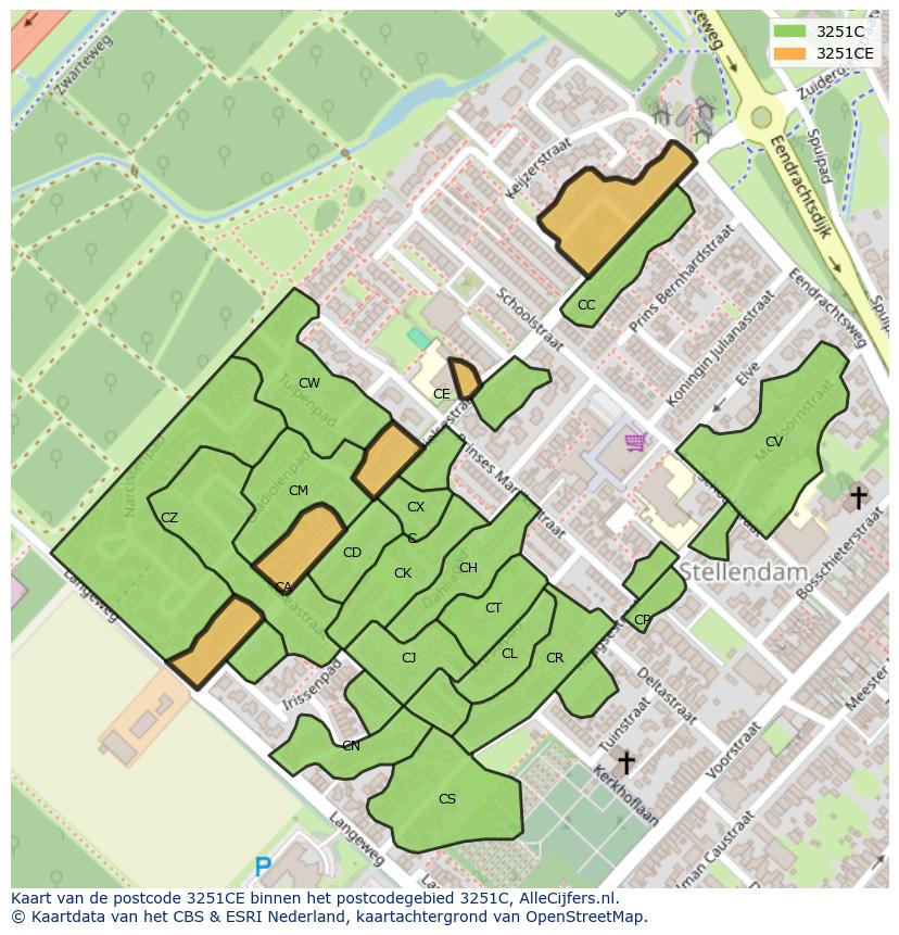Afbeelding van het postcodegebied 3251 CE op de kaart.