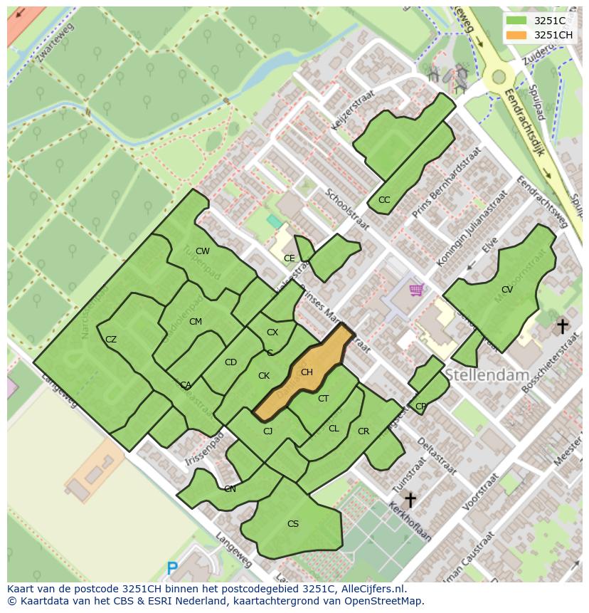 Afbeelding van het postcodegebied 3251 CH op de kaart.