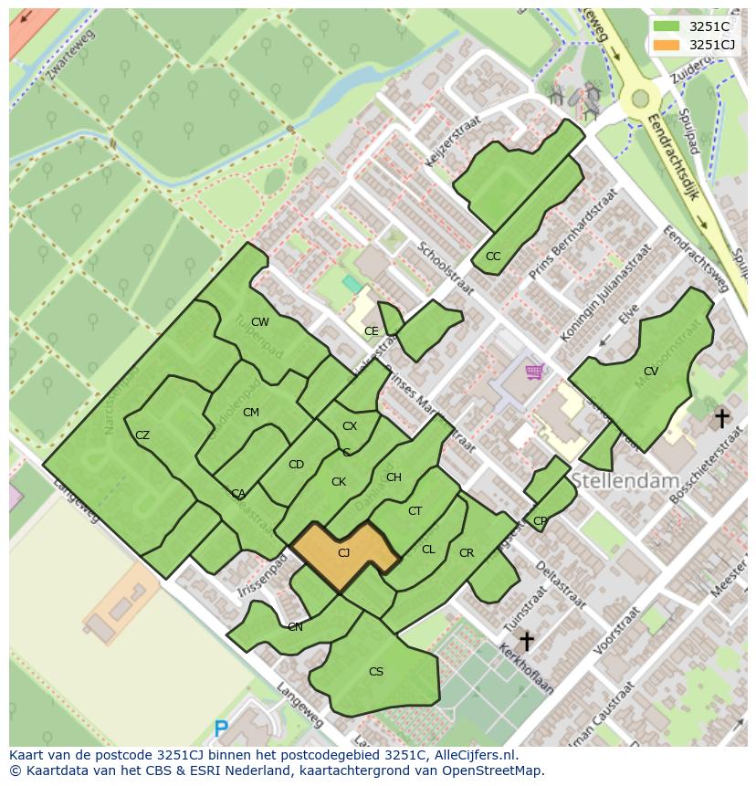 Afbeelding van het postcodegebied 3251 CJ op de kaart.