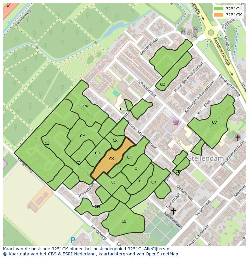 Afbeelding van het postcodegebied 3251 CK op de kaart.
